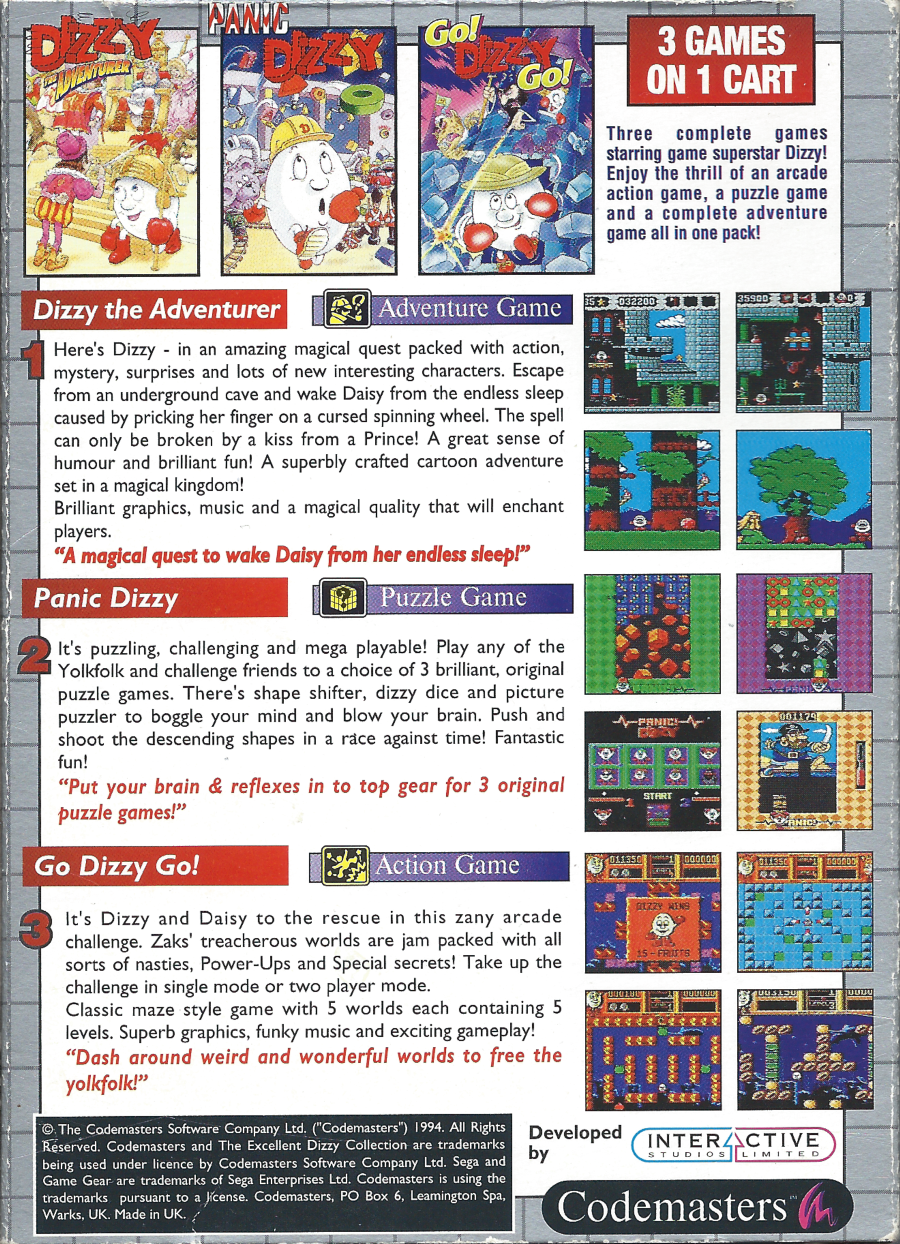 The Excellent Dizzy Collection - Game Gear Back