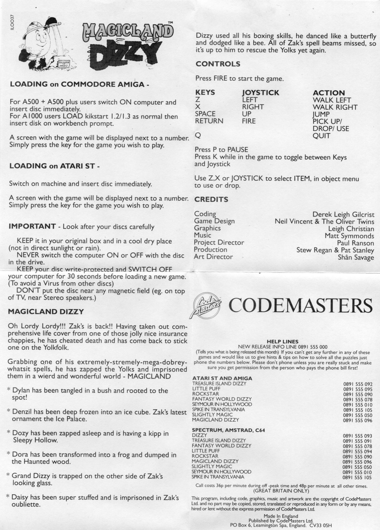 Magicland Dizzy - Atari ST Manual