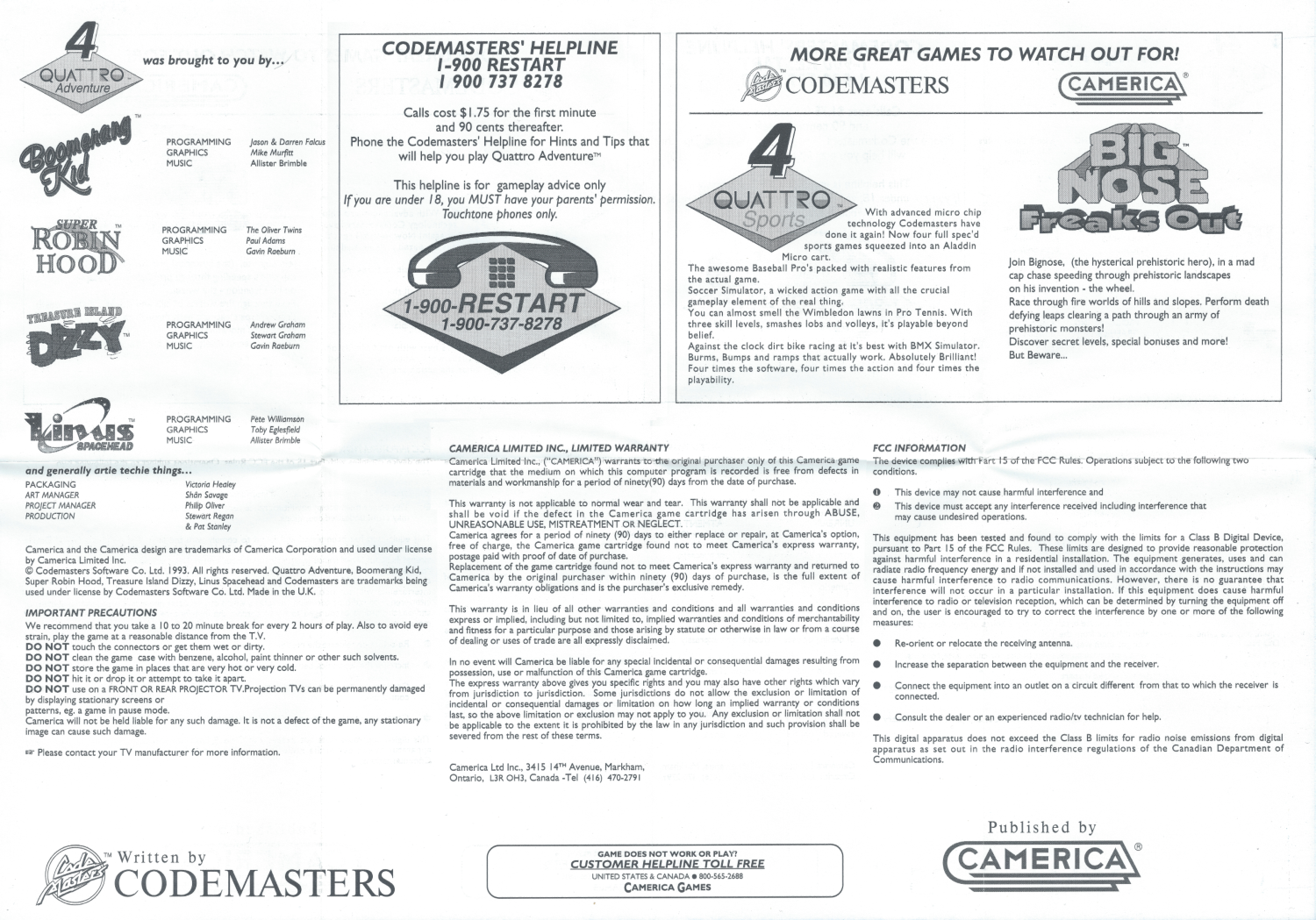 Quattro Adventure - NES Aladdin Instructions Back