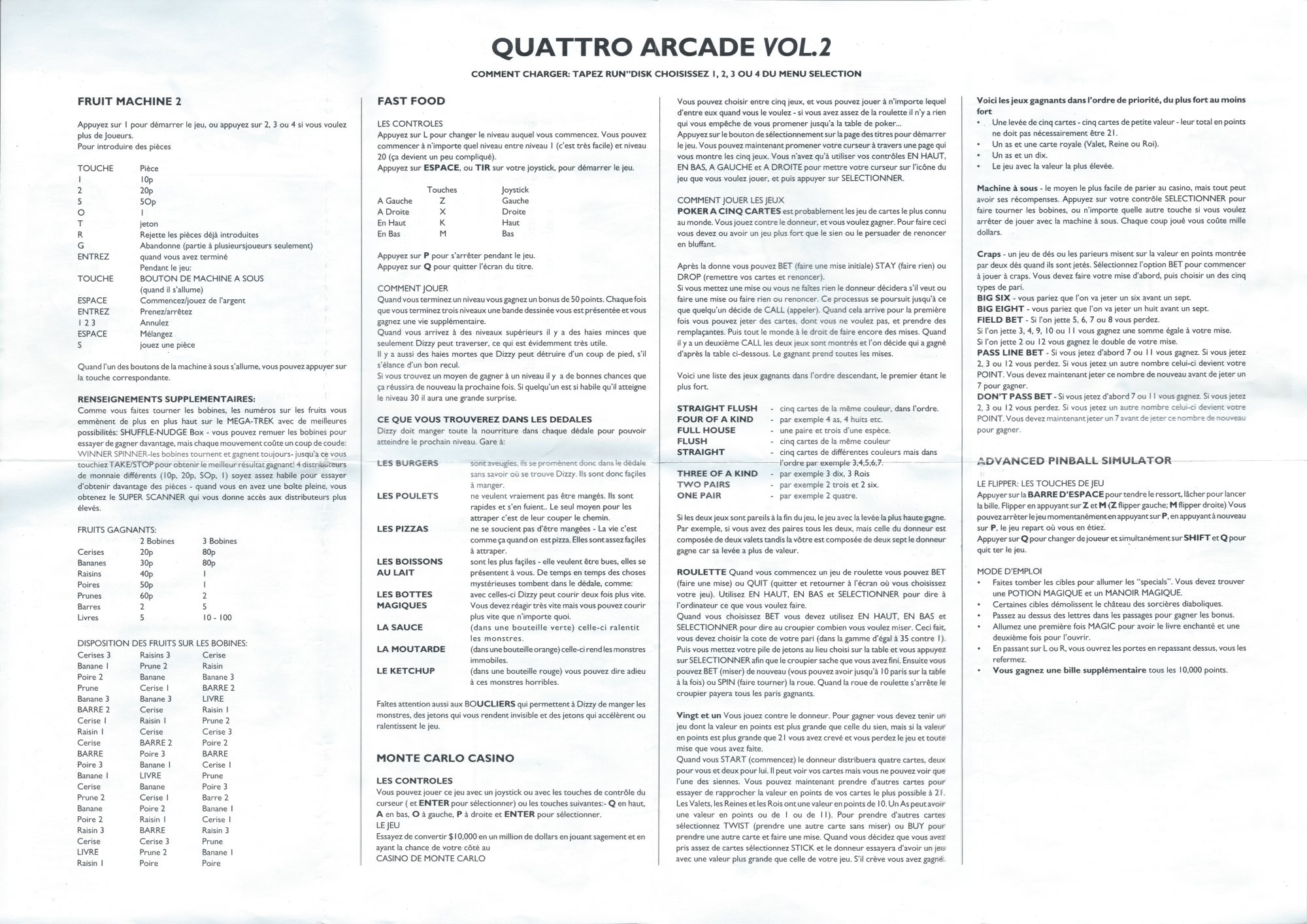 Quattro Arcade - Amstrad Disk Instructions