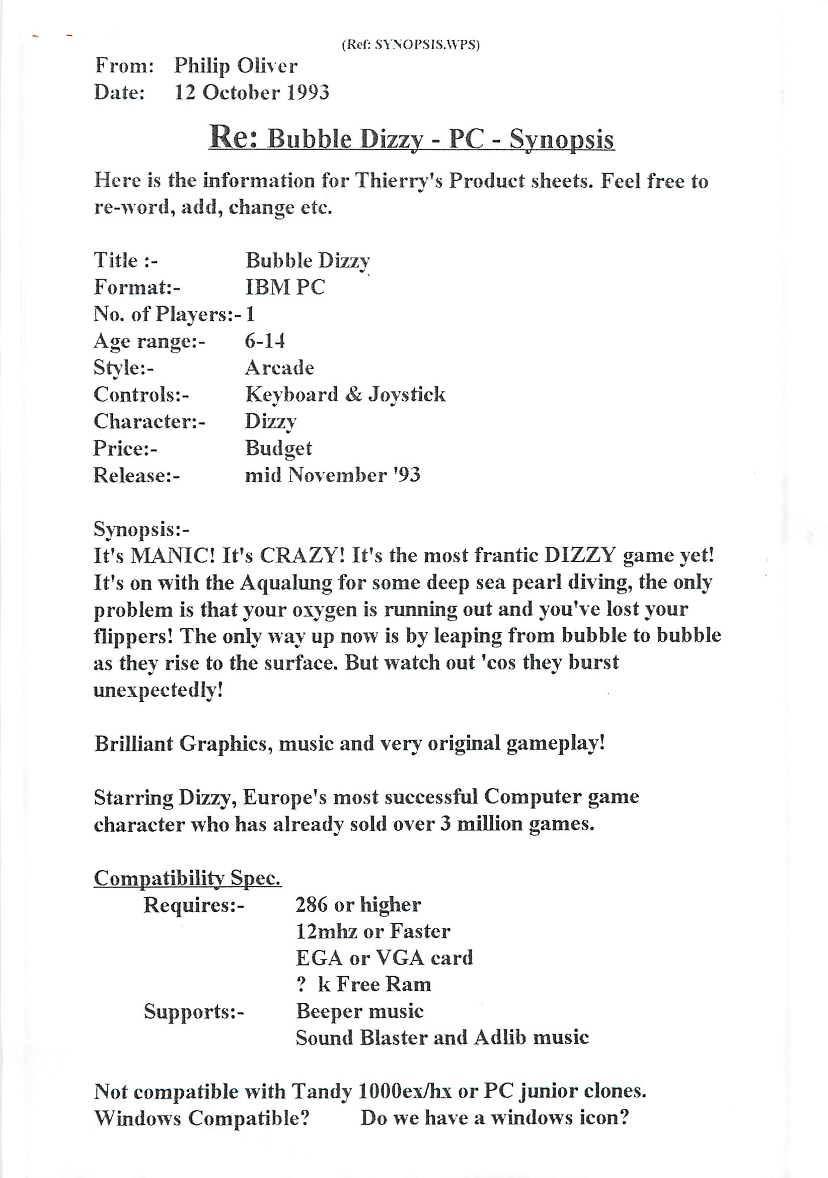 Bubble Dizzy - PC Synopsis #2