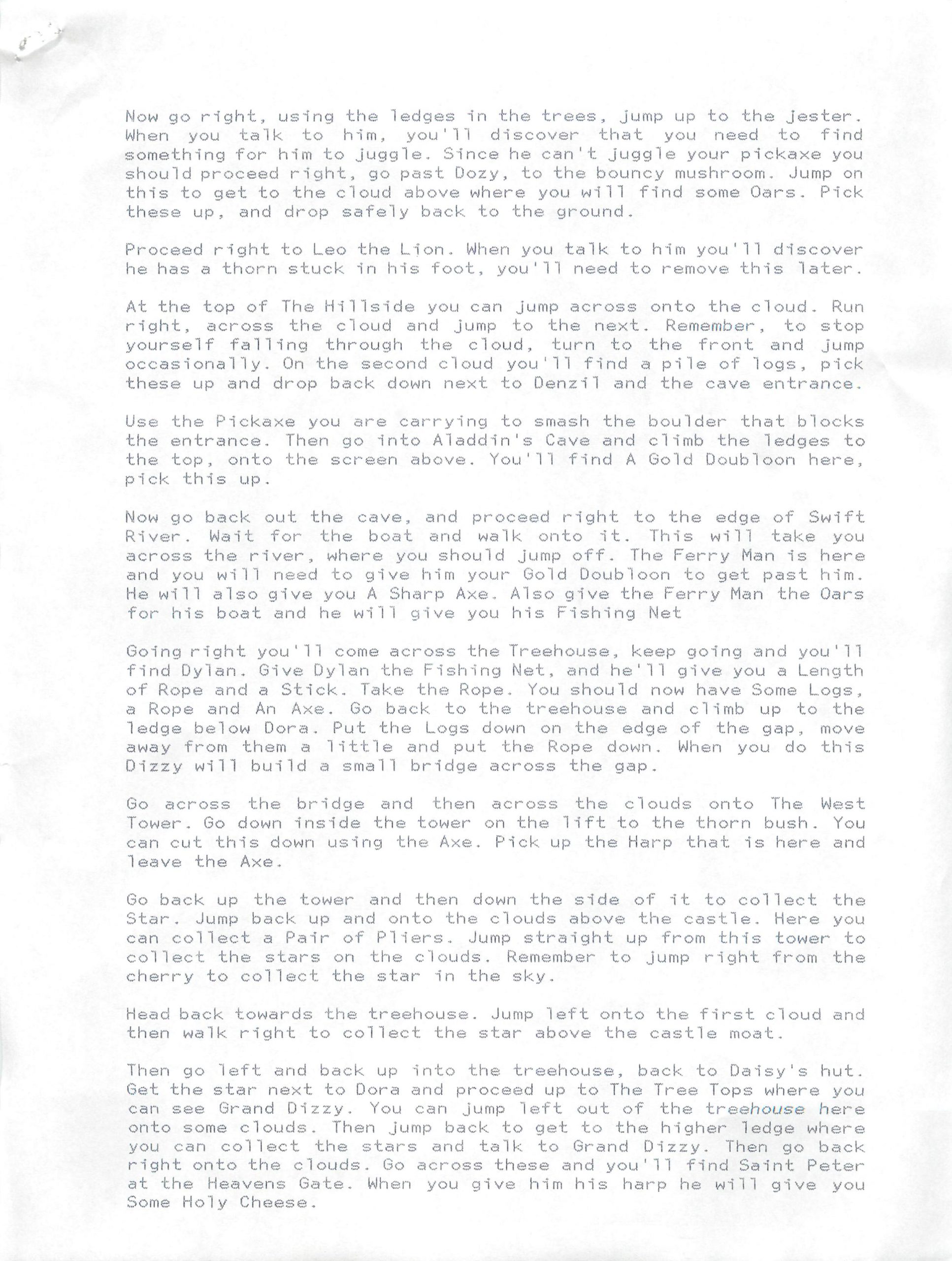 Dizzy The Adventurer - Helpline Transcript #2