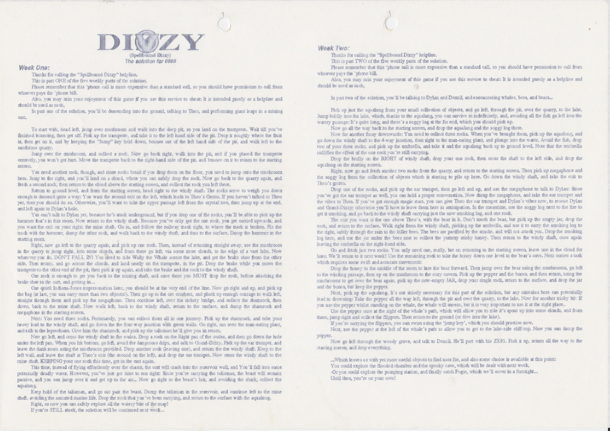 Spellbound Dizzy - Helpline Transcript #1
