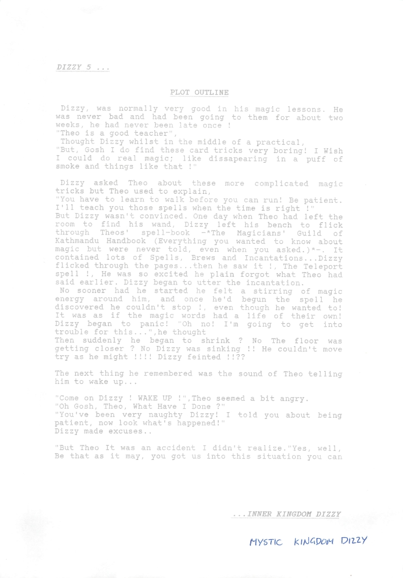 Spellbound Dizzy - Plot Outline #1
