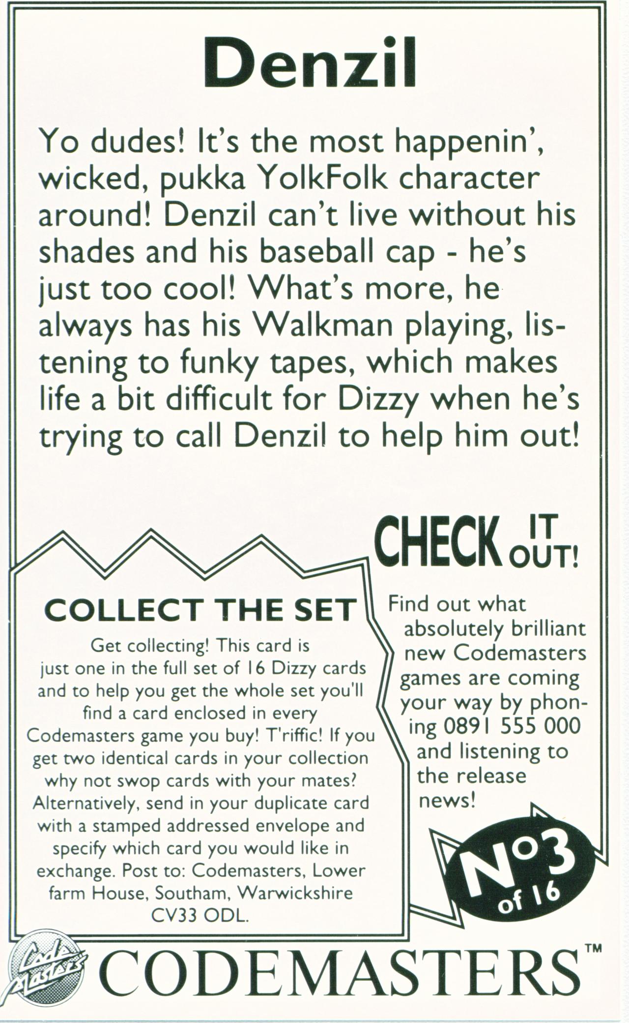 Collectors Cards - Denzil (Back)