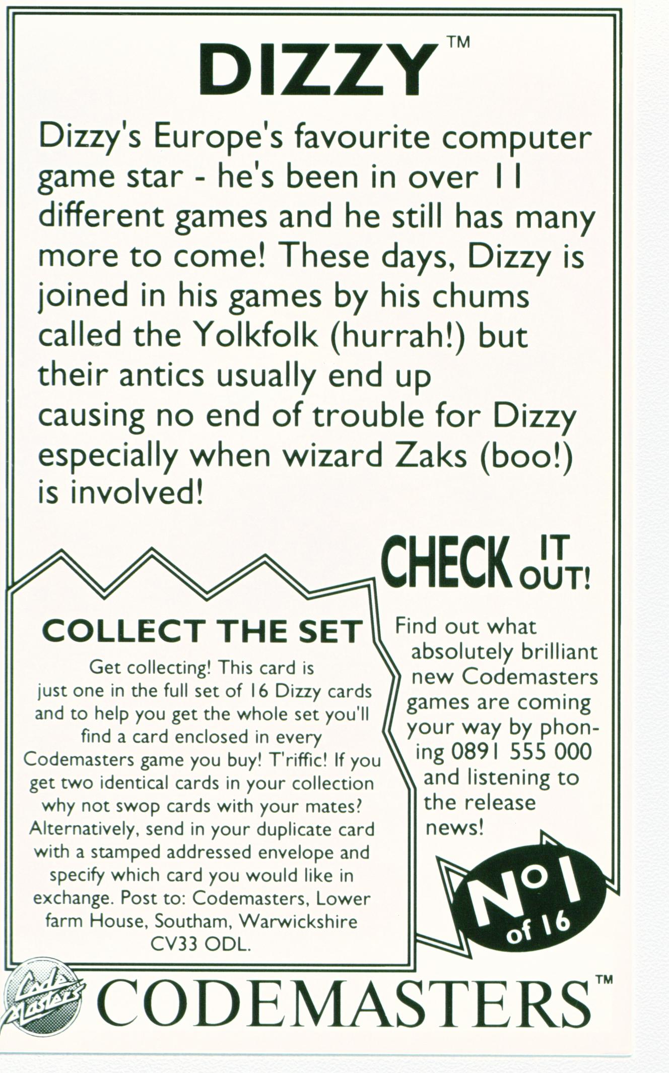 Collectors Cards - Dizzy (Back)