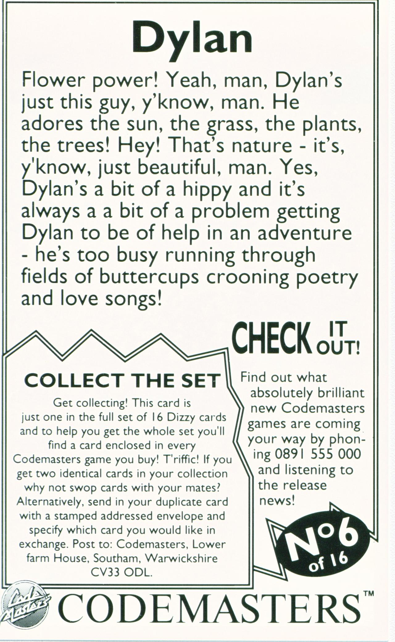 Collectors Cards - Dylan (Back)