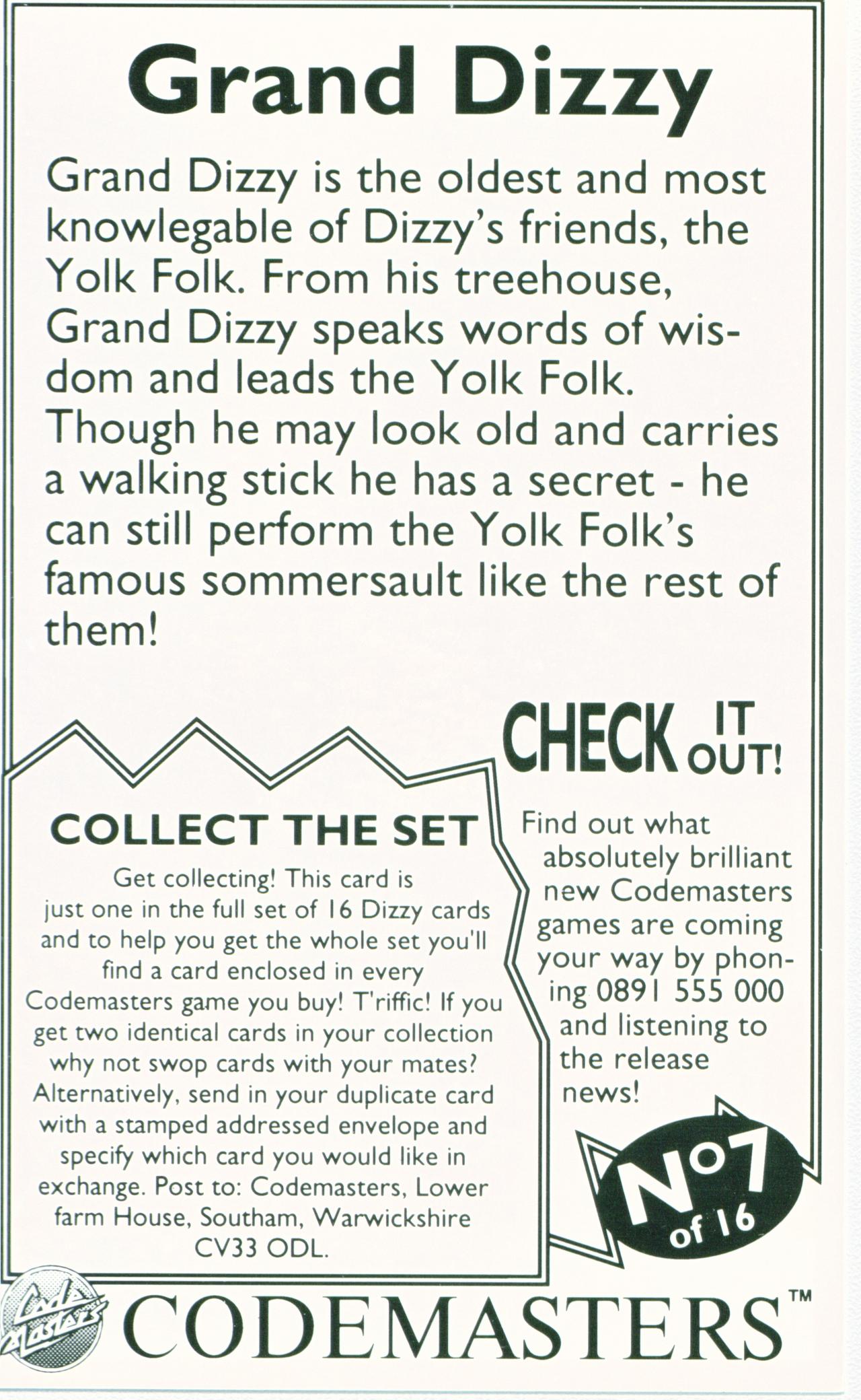 Collectors Cards - Grand Dizzy (Back)