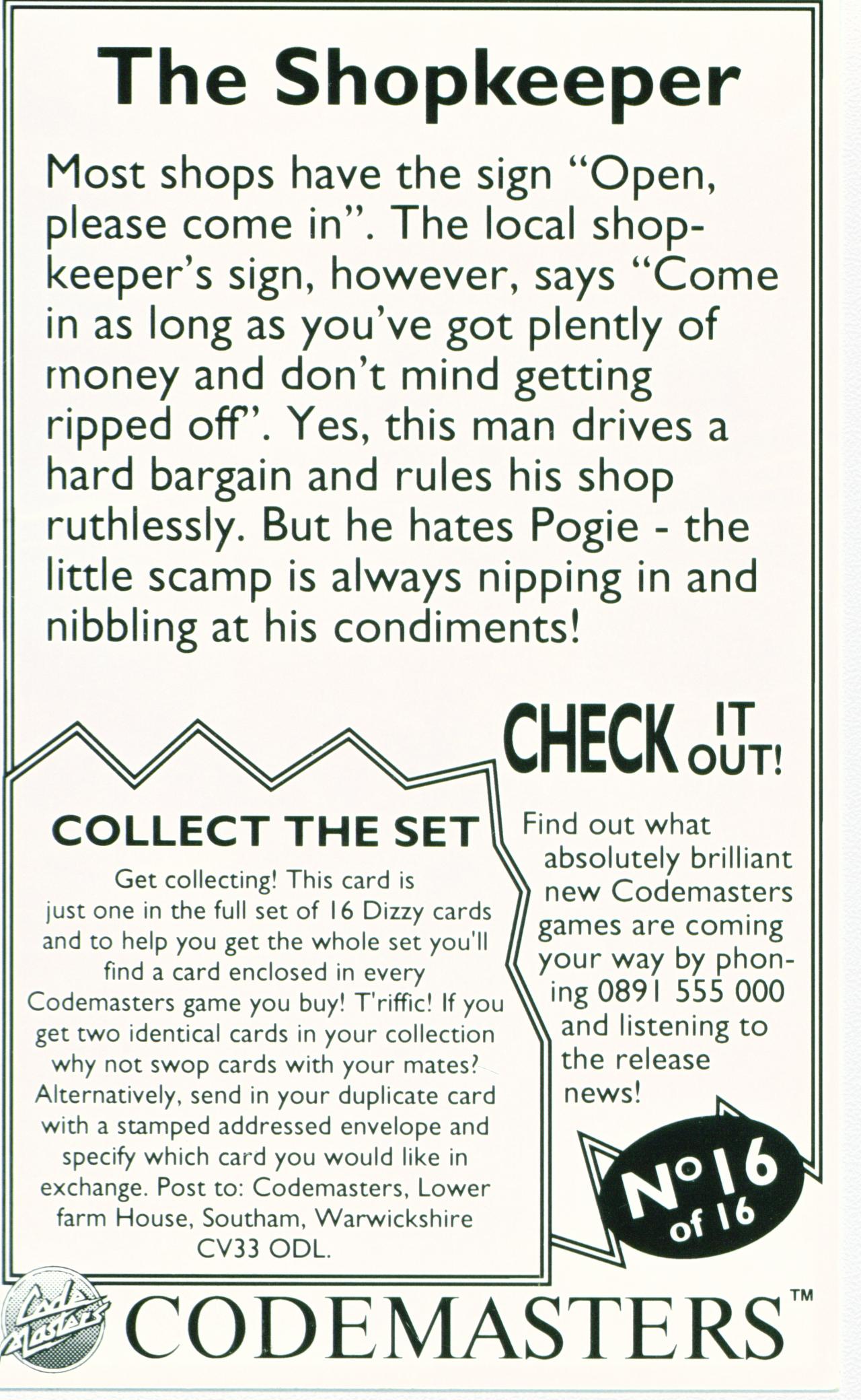 Collectors Cards - Shopkeeper (Back)